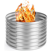Toolterritary front view of 36 inch fire ring showing contained flames and warmth