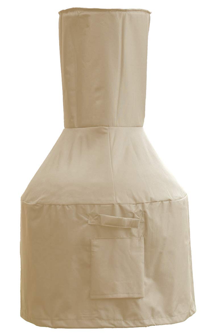 Tooreas front view of tan chiminea cover protecting whole unit
