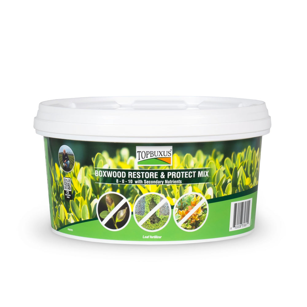 TOPBUXUS front packaging tub showing 40 tablets and coverage benefit