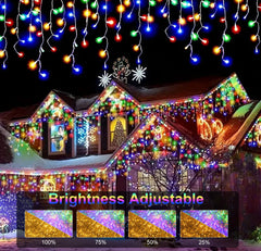 TOPPORTED mounted on roofline at night creating festive curb appeal
