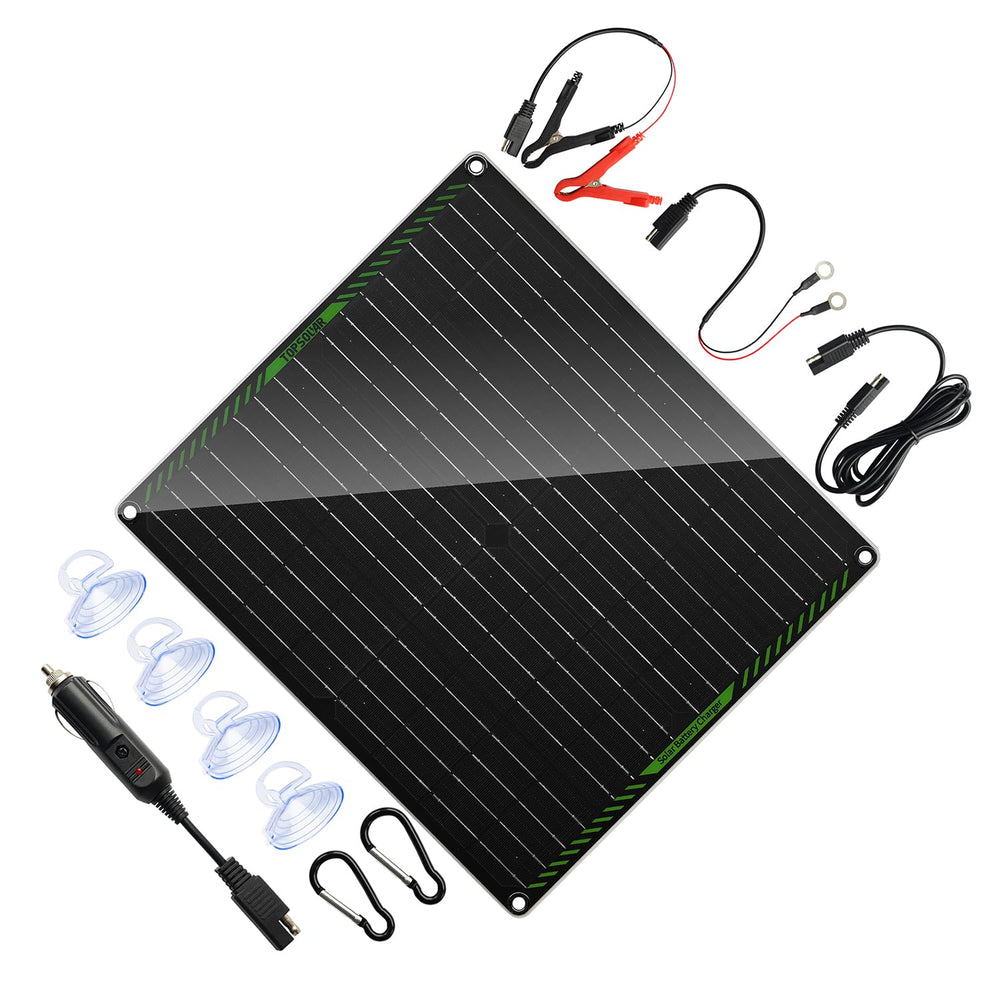 Topsolar panel front view showing solar cells and compact frame for portable charging