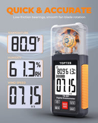 TOPTES TS-301 in hand measuring wind demonstrating single-hand operation benefit