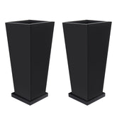 Toriexon front view of two tall metal planters showing sleek modern profile and durability