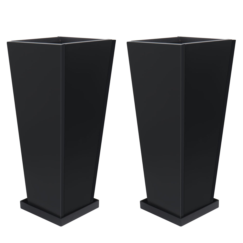 Toriexon front view of two tall metal planters showing modern design and durability