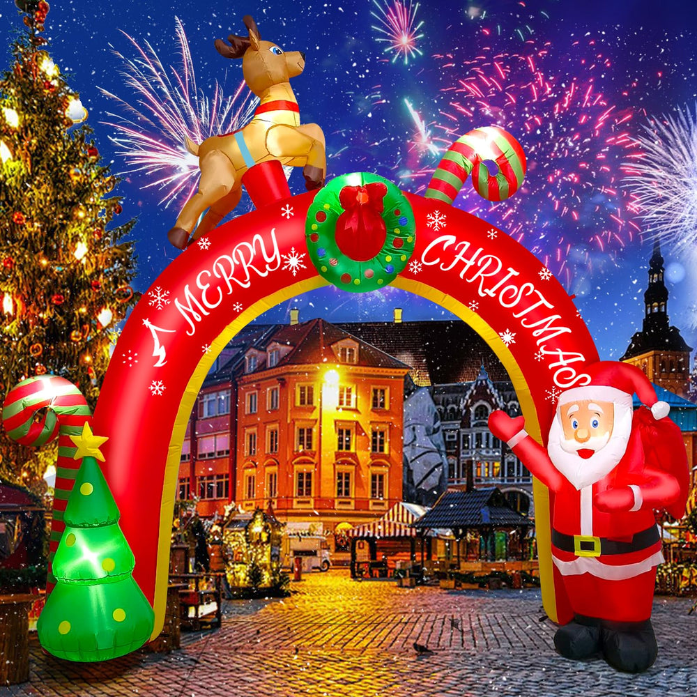 TOROKOM front view of 10ft inflatable showcasing festive characters and bright curb appeal