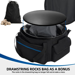 TOURCYCLE open bag with 19-inch firepit inside showing secure internal buckles