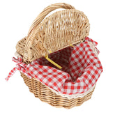 Toyvian front view of oval wicker picnic basket showing vintage shape and portability