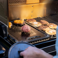 Traeger ModiFIRE griddle handle openings detail for safe placement and quick removal