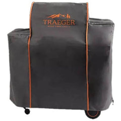 Traeger Timberline 850 front view with full-length cover protecting grill