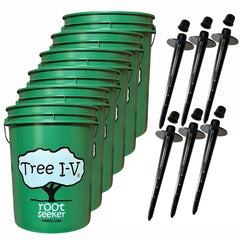 Tree I.V. front packaging showing six 5-gallon reservoirs and system benefits