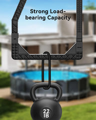 Treerit mounted on pool rail side view demonstrating secure, no-drill attachment