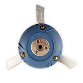 Tri-clone front view of trimmer head showing metal blades and included nuts for easy mounting