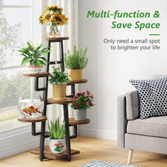 Tribesigns plant stand staged in living room adding rustic charm and organization