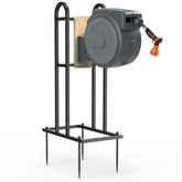 Trieez stand front view showing stable freestanding hose support and easy mobility