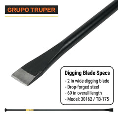 Truper bar beside measuring tape showing 69-inch length for improved leverage and reach