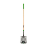 Truper square-point shovel front view showing blade and handle for efficient scooping