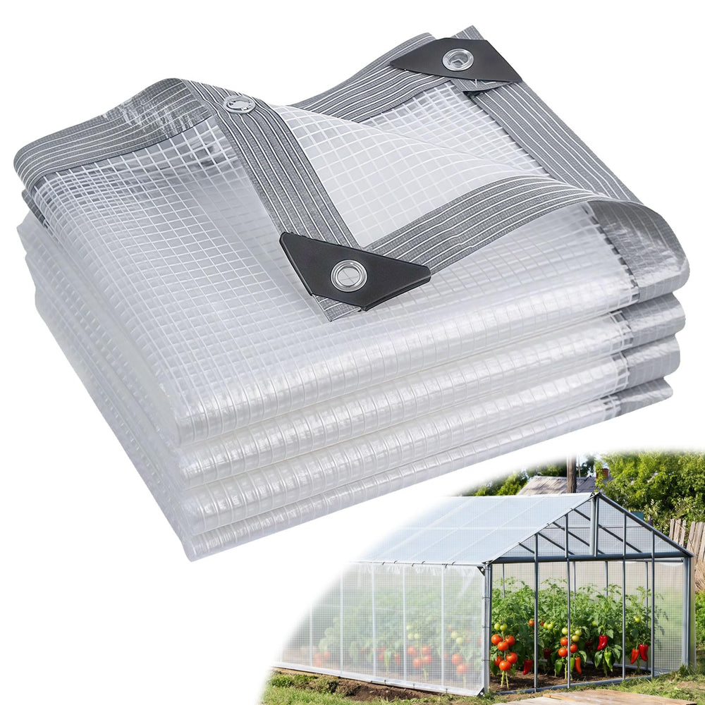 Tryitsbest front view of 10x20 ft clear tarp showing full coverage and durability