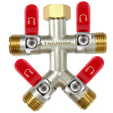 TSGOHNL front view of 4-way brass splitter showing four outlets and benefits of space-saving control