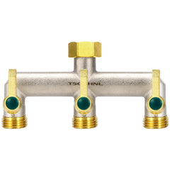 TSGOHNL front view of brass splitter showing three outlets and durable body for versatile watering