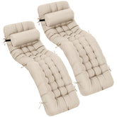 Tudomro front view of light beige chaise cushion showing full length and ties for secure fit