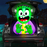 TURNMEON front view of green zombie inflatable showing facial details and visibility