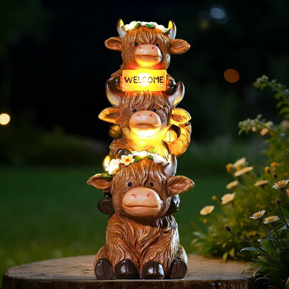 twinbling front view of highland cow statue showing decorative detail and curb appeal
