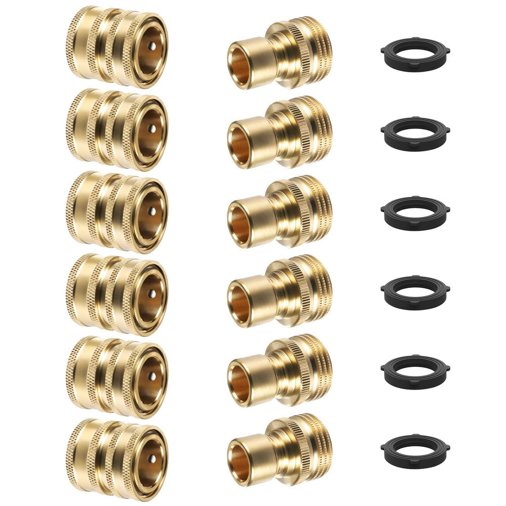 Twinkle Star front view of six brass quick connect sets showing durable construction and value