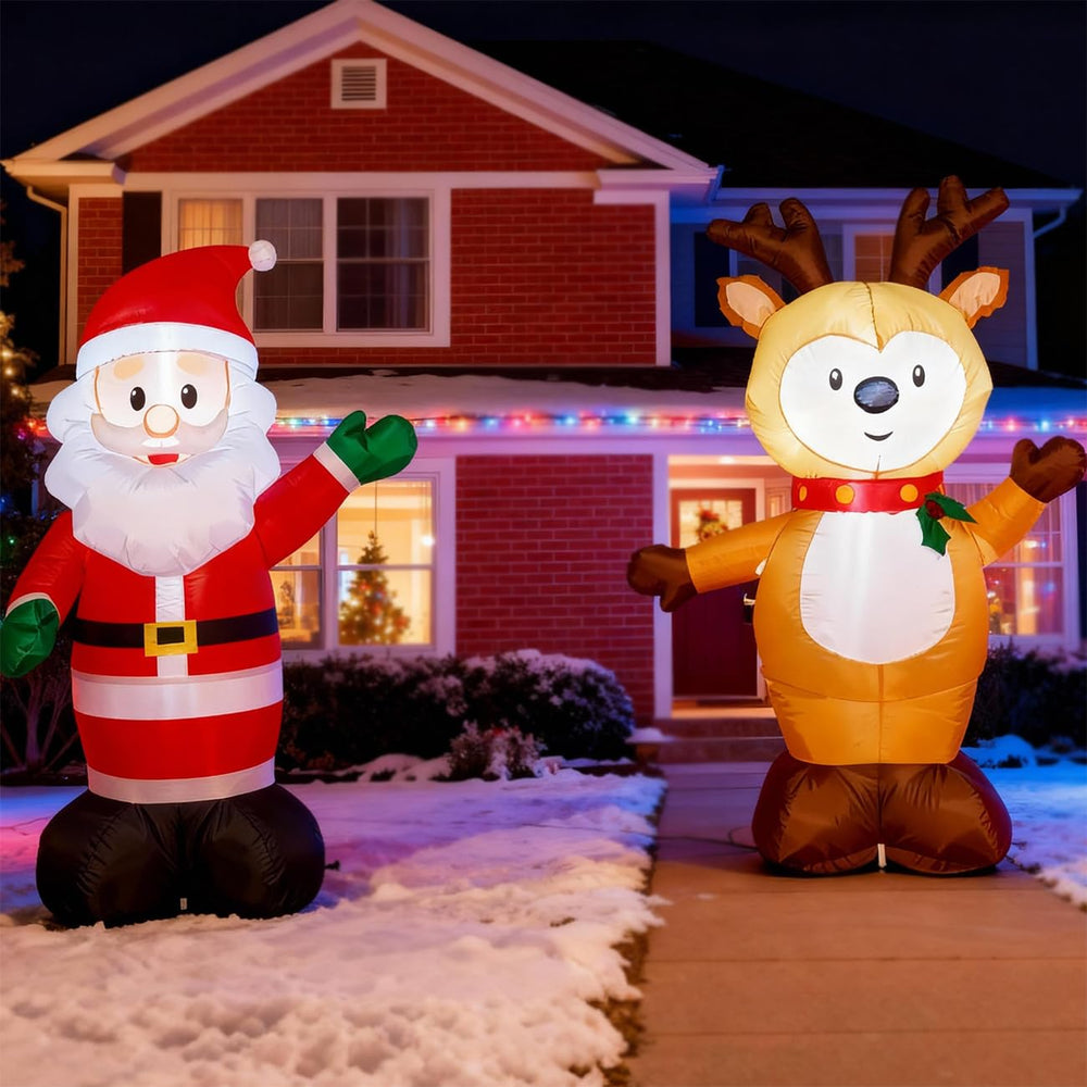 TYBEEU front view of Santa and reindeer with bright welcoming glow