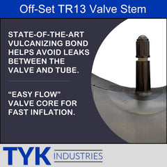 TYK Industries close up of TR13 short rubber valve stem, secure seal benefit