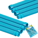 U.S. Pool Supply front view of eight teal hoses showing complete set and benefit of ready replacements