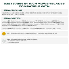 UDC Parts blade installed on a 54-inch deck demonstrating compatibility