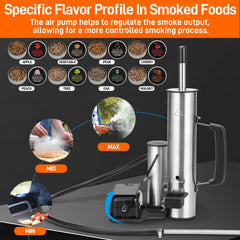 Ueiticsk adjustable air pump controls for tailored smoke output