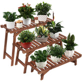 Ufine front view of three-tier ladder plant shelf showing tidy display benefit