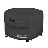 ULTCOVER front view on round fire table showing full waterproof protection