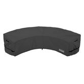 ULTCOVER front view on curved sectional showing full coverage and weather protection