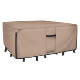 ULTCOVER vista frontal cubriendo mesa rectangular protege contra lluvia