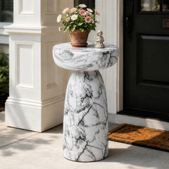 Ultym front view faux marble table showing elegant, durable design
