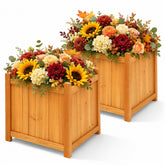 Ultym front view of two square planters showing rustic style and curb appeal