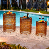 UMMNPR front view of three-table set showing assembled packaging and benefit of ready-to-use lighting