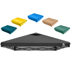 UNICAMPER front view of 10x10 replacement top showing full canopy coverage and shade