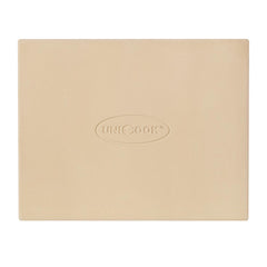 Unicook front view of rectangular pizza stone showing brand and durable surface for even baking