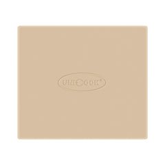 Unicook front packaging showing pizza stone and included dough scraper benefit crispy results