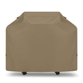 Unicook front view of 50-inch grill cover showing full fit and neutral taupe protection
