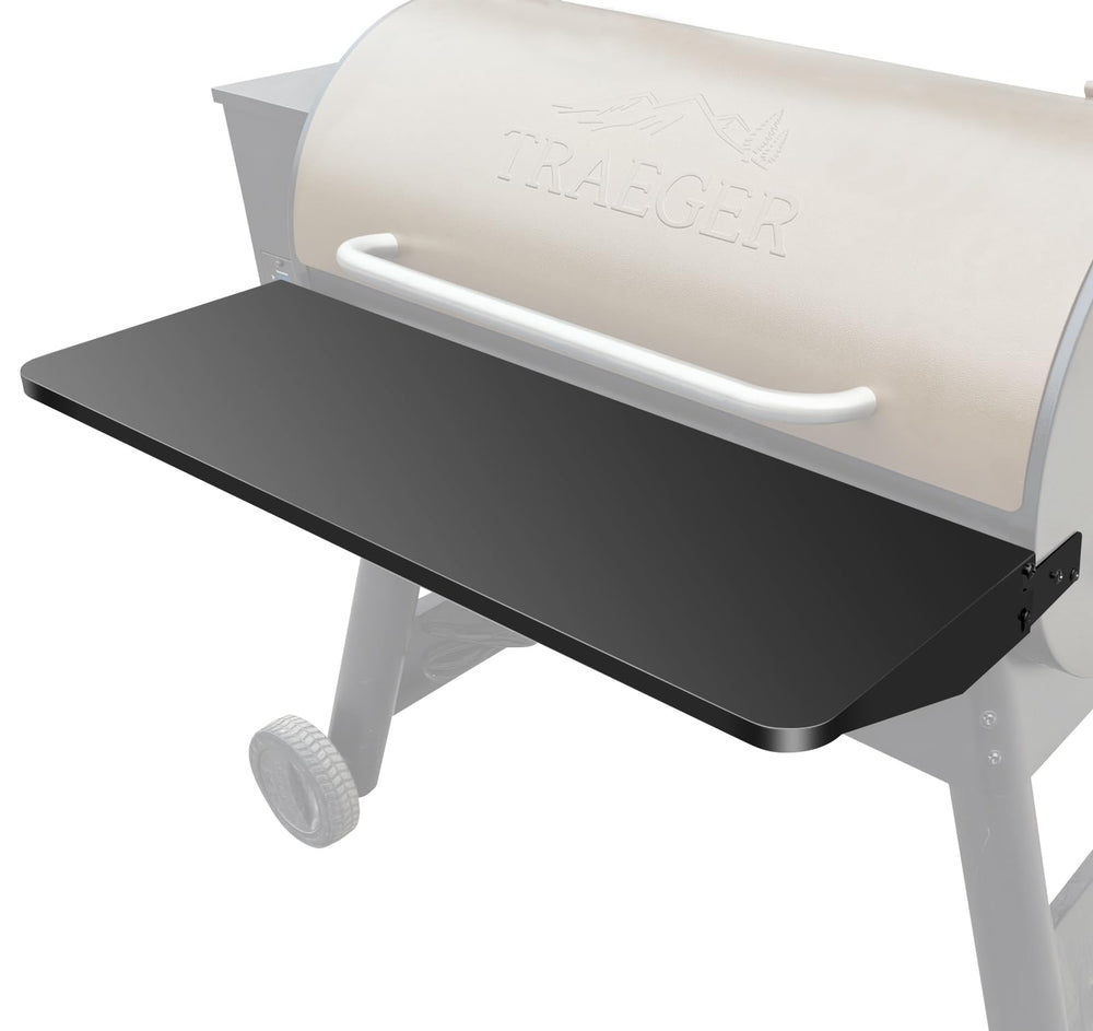 Uniflasy front shelf mounted on Traeger Pro 34 providing extra prep space