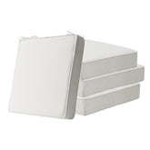 Unimatta front view of four packaged square seat cushions showing neat set and colors