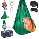 UONEME front view of emerald sensory swing showing compact packaging and benefits