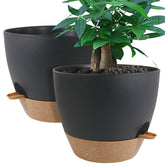 UOUZ 12-inch planters front view showing sleek black and brown finish and modern benefit