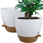 UOUZ front view of both white and brown self watering planters showing modern look and protection