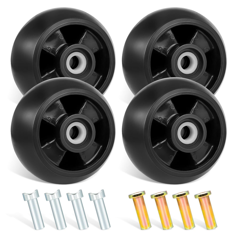 UP2WIN front view of four replacement gauge wheels showing kit contents and benefit of quick swap