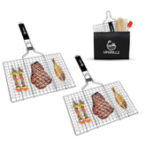 upgrillz front view of two baskets showing secure clamping and cooking benefit
